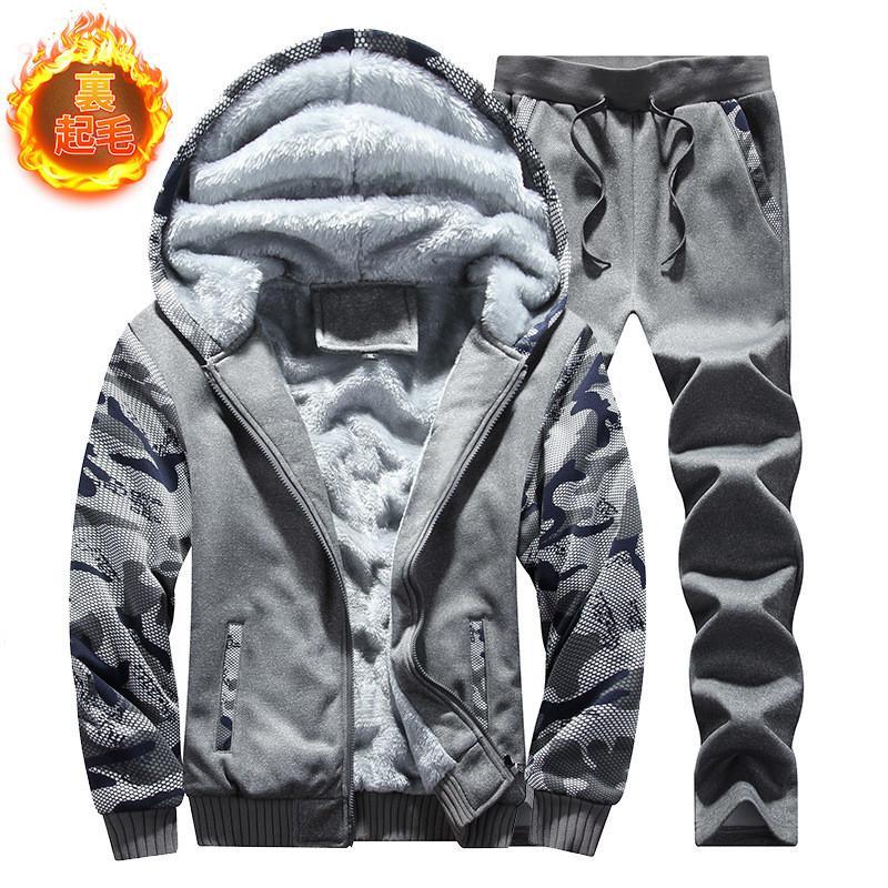 上下セット セットアップ メンズ 長袖 ジャケット ジャンバー 厚手 パーカー フード付き 裏起毛 裏ボア チノパン ロングパンツ 春 秋 秋服 冬 ジャージ - 画像 (3)