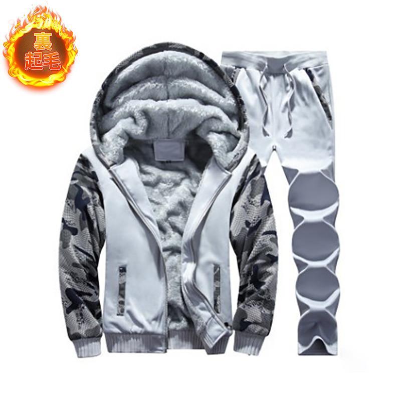 上下セット セットアップ メンズ 長袖 ジャケット ジャンバー 厚手 パーカー フード付き 裏起毛 裏ボア チノパン ロングパンツ 春 秋 秋服 冬 ジャージ - 画像 (4)