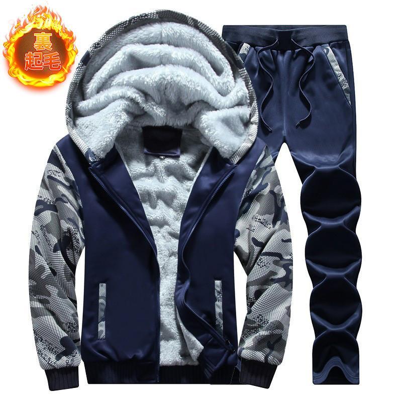 上下セット セットアップ メンズ 長袖 ジャケット ジャンバー 厚手 パーカー フード付き 裏起毛 裏ボア チノパン ロングパンツ 春 秋 秋服 冬 ジャージ - 画像 (5)