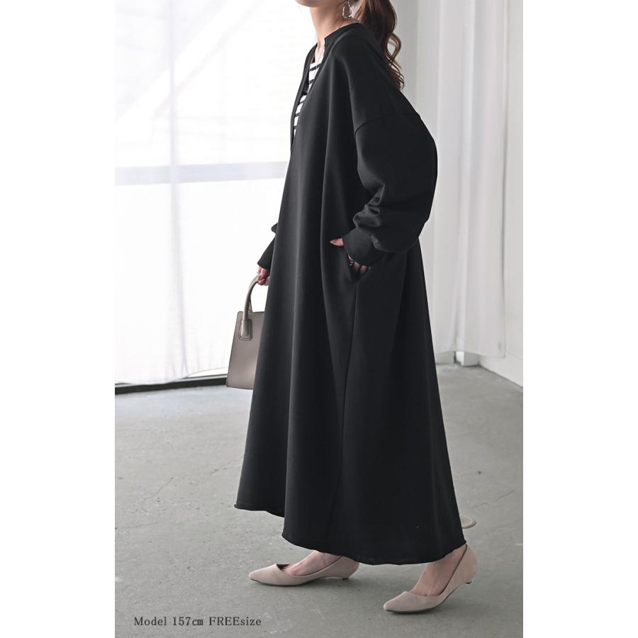 HUG.U ワンピース 深V ぽわん袖 スウェット ワンピ レディース ロング ロングワンピース スエット トレーナー Aライン - 画像 (4)