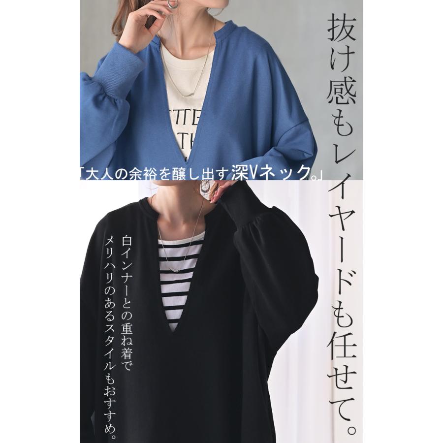 HUG.U ワンピース 深V ぽわん袖 スウェット ワンピ レディース ロング ロングワンピース スエット トレーナー Aライン - 画像 (3)