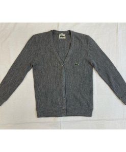 LACOSTE 70's フランス製 フレンチラコ フレラコ ラコステ CHEMISE 文字ワニ オーロンアクリル ニット カーディガン グレー 42 [ta-0887]