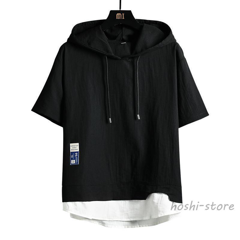 パーカー フード付き 半袖パーカー メンズ カジュアル 冷感 トップス 肌触り 夏 ゆったり 着痩せ ルームウェア スポーツウェア 通学 プレゼント - 画像 (2)