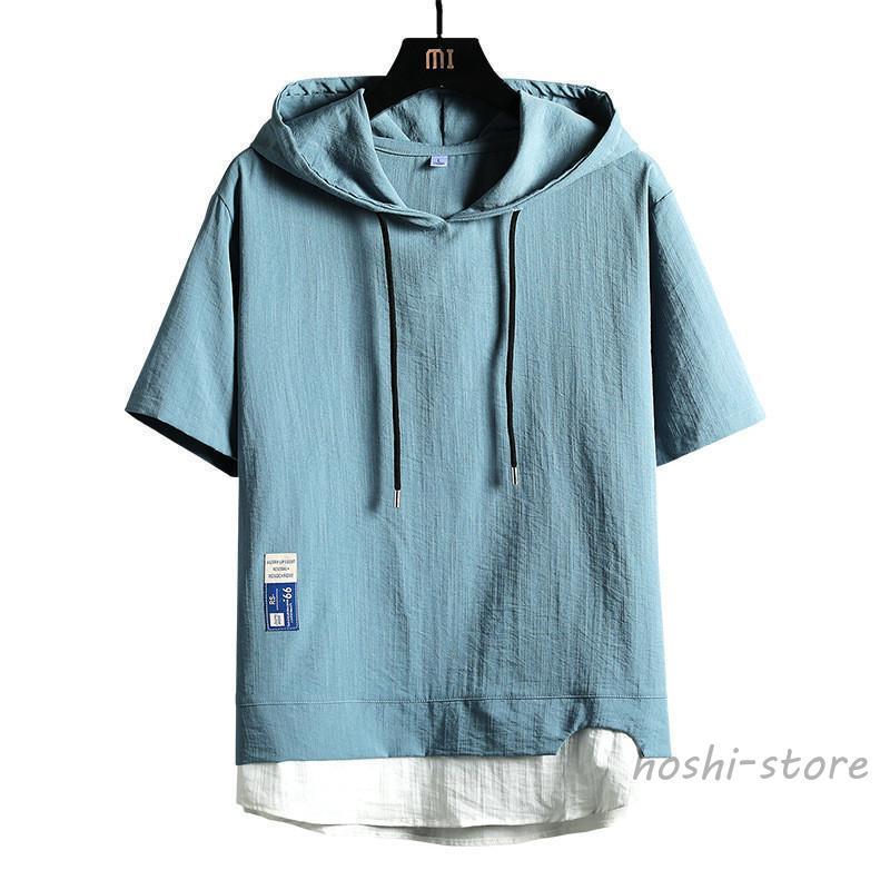 パーカー フード付き 半袖パーカー メンズ カジュアル 冷感 トップス 肌触り 夏 ゆったり 着痩せ ルームウェア スポーツウェア 通学 プレゼント - 画像 (3)