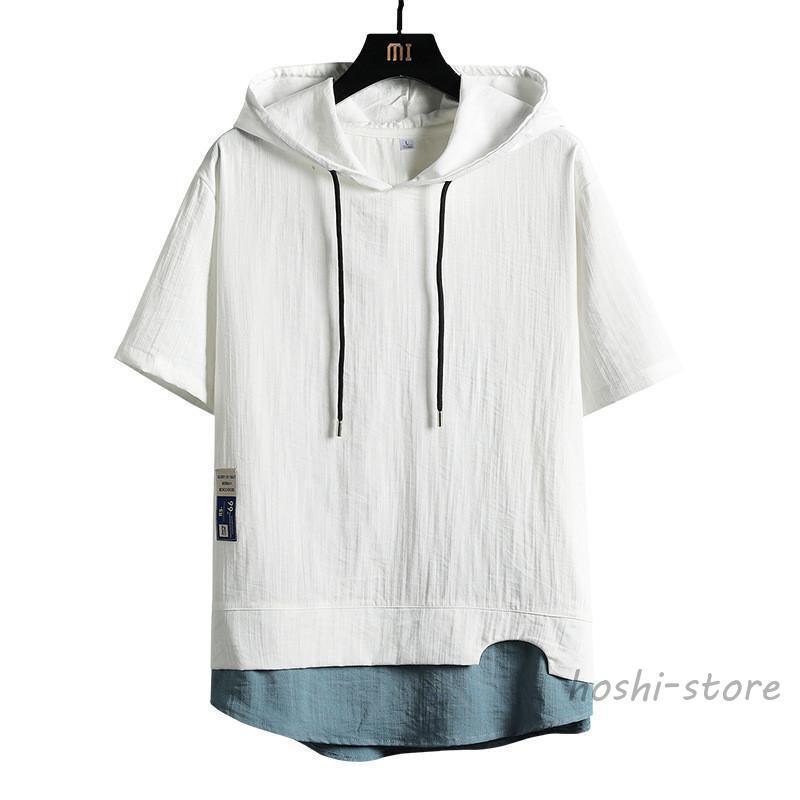 パーカー フード付き 半袖パーカー メンズ カジュアル 冷感 トップス 肌触り 夏 ゆったり 着痩せ ルームウェア スポーツウェア 通学 プレゼント - 画像 (4)