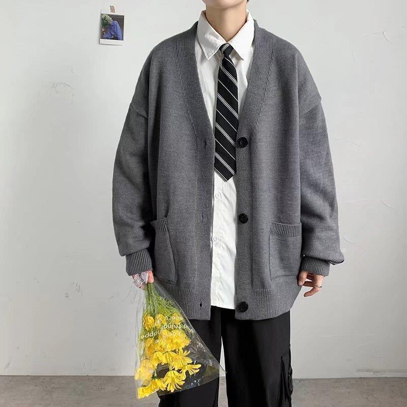 【値下げ】カーディガンメンズニットセーターオーバーサイズvネックニットアウターセーター羽織体型カバー秋冬前開き軽アウターカジュアル - 画像 (4)