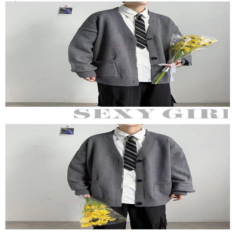 【値下げ】カーディガンメンズニットセーターオーバーサイズvネックニットアウターセーター羽織体型カバー秋冬前開き軽アウターカジュアル - 画像 (5)