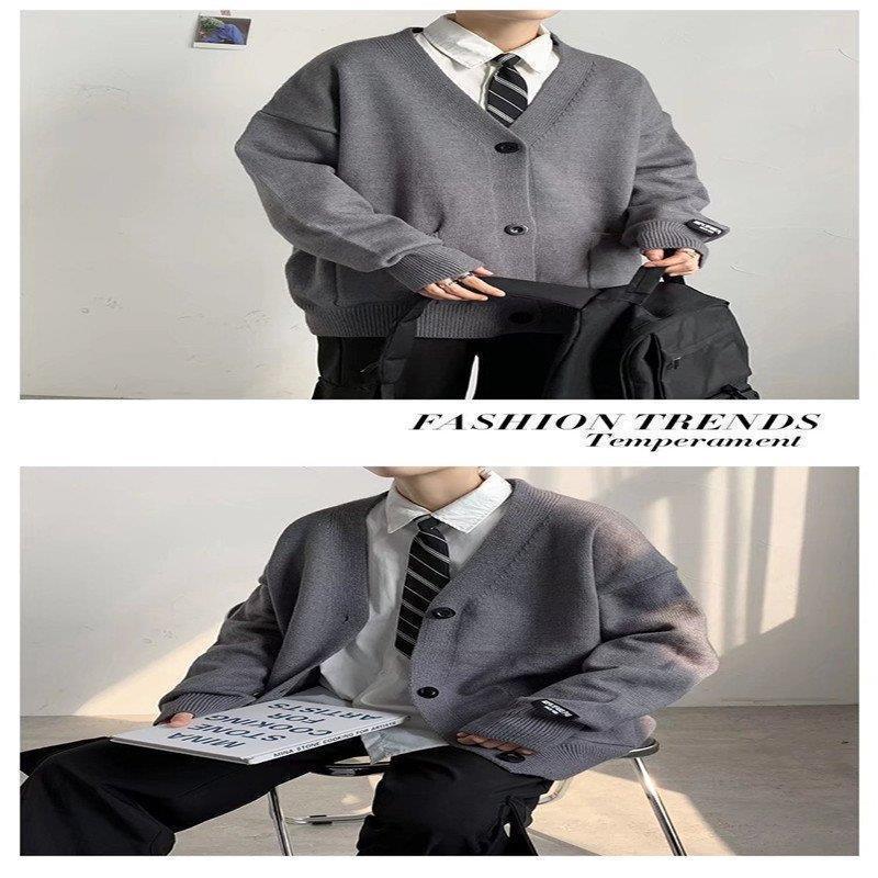 【値下げ】カーディガンメンズニットセーターオーバーサイズvネックニットアウターセーター羽織体型カバー秋冬前開き軽アウターカジュアル - 画像 (7)