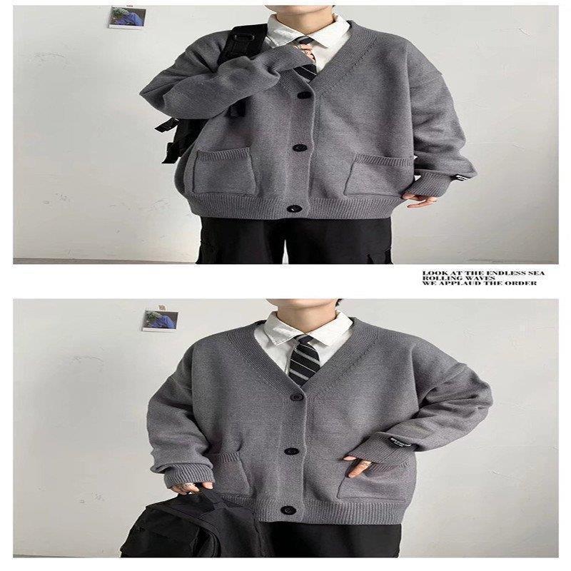 【値下げ】カーディガンメンズニットセーターオーバーサイズvネックニットアウターセーター羽織体型カバー秋冬前開き軽アウターカジュアル - 画像 (8)