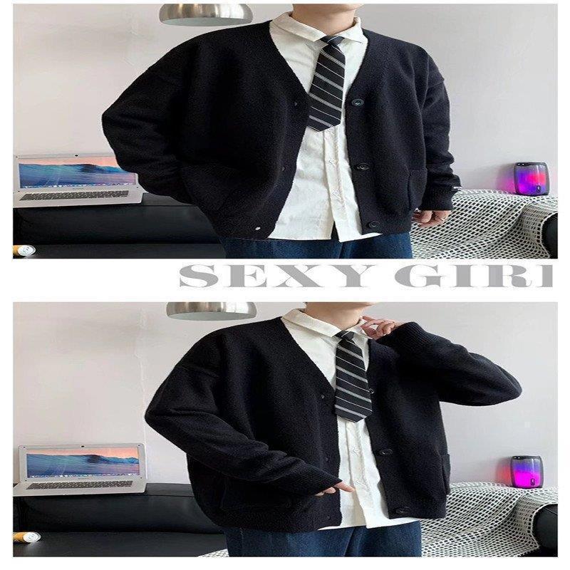 【値下げ】カーディガンメンズニットセーターオーバーサイズvネックニットアウターセーター羽織体型カバー秋冬前開き軽アウターカジュアル - 画像 (9)