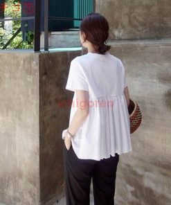 Tシャツ ペプラムトップス ペプラム風Tシャツ ゆるTシャツ 黒 白 Aライン ゆったり レディース トップス