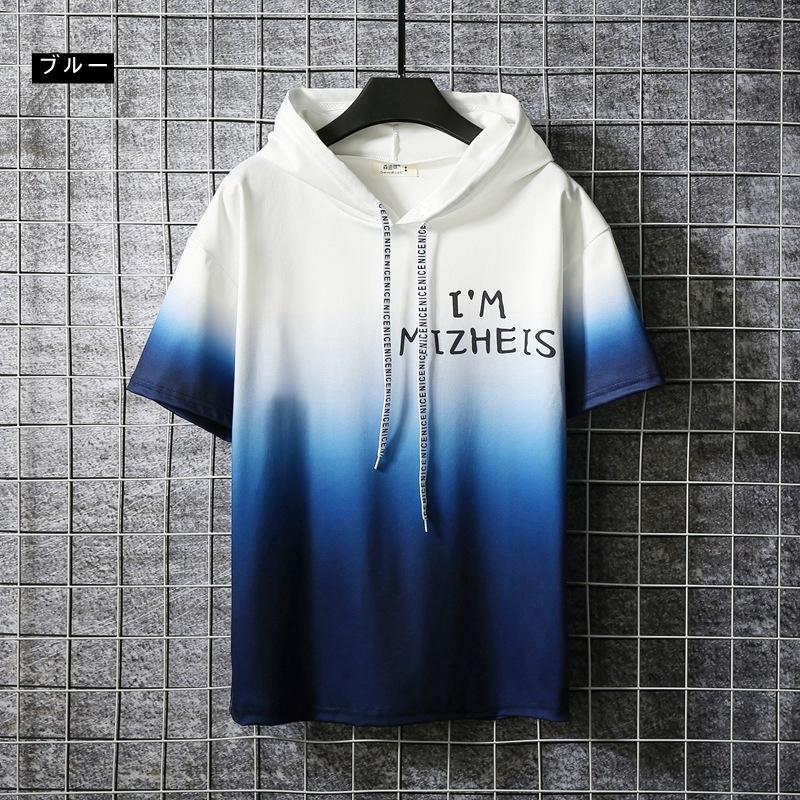 【大特価】グラデーションパーカー 上下セット メンズ 半袖 セットアップ ペアルックジャージ 夏服 切り替え スポーツウエア ルームウェア 部屋着 父の日 - 画像 (4)