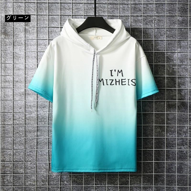 【大特価】グラデーションパーカー 上下セット メンズ 半袖 セットアップ ペアルックジャージ 夏服 切り替え スポーツウエア ルームウェア 部屋着 父の日 - 画像 (5)