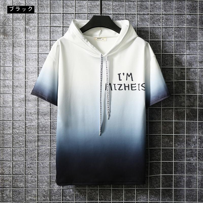 【大特価】グラデーションパーカー 上下セット メンズ 半袖 セットアップ ペアルックジャージ 夏服 切り替え スポーツウエア ルームウェア 部屋着 父の日 - 画像 (6)