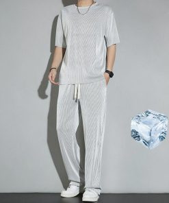 接触冷感 涼しい セットアップ メンズ ワイドパンツ Tシャツ 上下セット ルームウェア 部屋着 半袖 サマー 夏 春夏 夏服 カジュアル 韓国ファッ