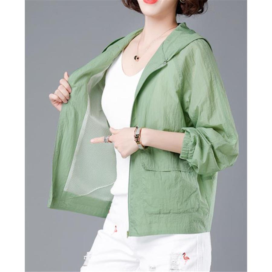 【特価】ラッシュガード レディース UVカット パーカー 長袖 フード付き ライトアウター 通気性 無地 紫外線対策 涼感 ゆったり 旅行 自転車 おしゃれ - 画像 (7)