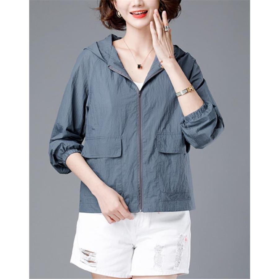 【特価】ラッシュガード レディース UVカット パーカー 長袖 フード付き ライトアウター 通気性 無地 紫外線対策 涼感 ゆったり 旅行 自転車 おしゃれ - 画像 (9)