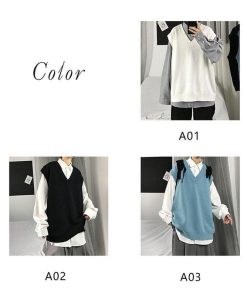 ニットベスト メンズ 袖なし ベスト Vネック アウター ニット トップス スクール 男子 学生 ゆったり カジュアル オシャレ 通勤 通学 秋 冬