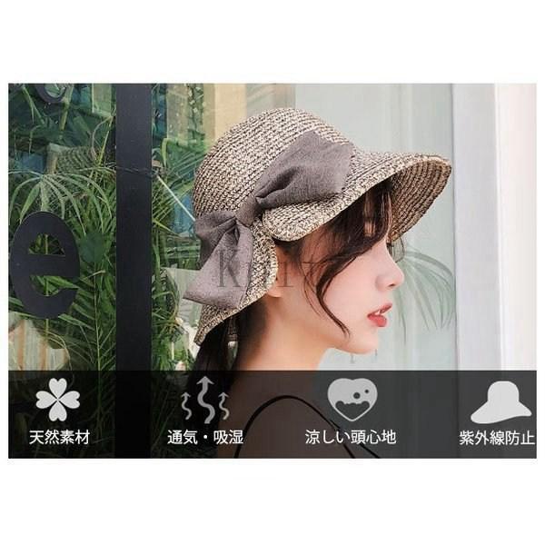 【値下げ】麦わら帽子レディースリボンスリットつば広ワイヤー入りサイズ調整可折りたたみハット日よけ帽子おしゃ - 画像 (4)