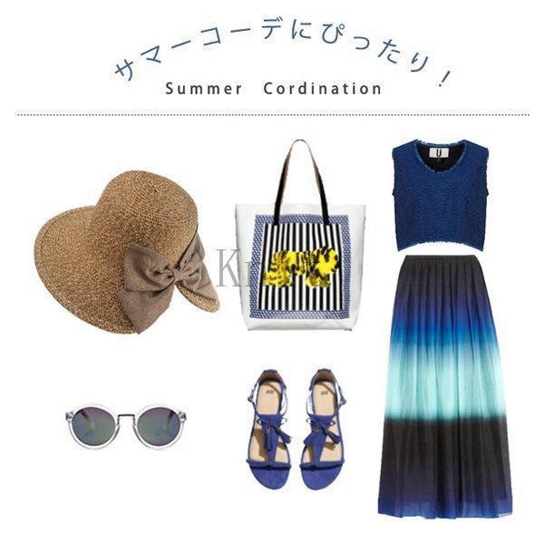 【値下げ】麦わら帽子レディースリボンスリットつば広ワイヤー入りサイズ調整可折りたたみハット日よけ帽子おしゃ - 画像 (9)