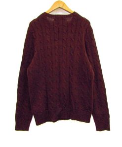 ポロ・ラルフローレン ケーブルニット 長袖 クルーネック トップス メンズ Sサイズ ワインレッド系 POLO RALPH LAUREN