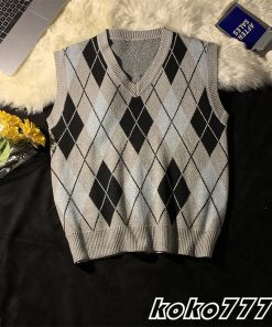 ベスト メンズ セーター ジレー チョッキ ニット カットソー Vネック 菱形 スクール カジュアル 上着 柄物 プルオーバー 男女通用 おしゃれトップス