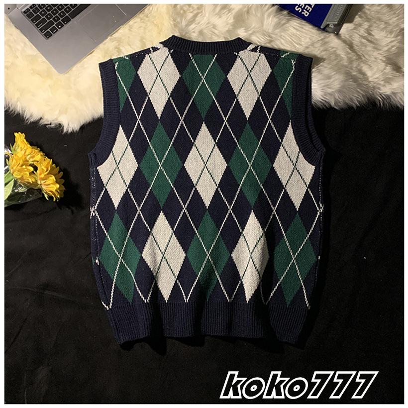 ベスト メンズ セーター ジレー チョッキ ニット カットソー Vネック 菱形 スクール カジュアル 上着 柄物 プルオーバー 男女通用 おしゃれトップス - 画像 (5)