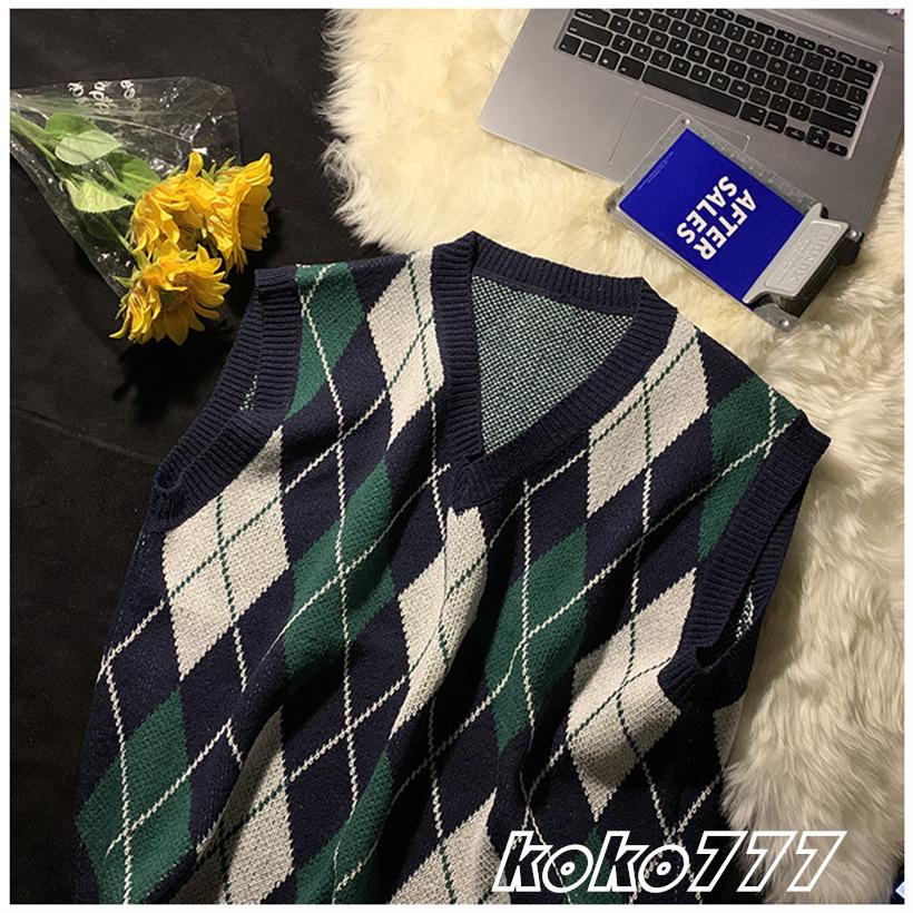 ベスト メンズ セーター ジレー チョッキ ニット カットソー Vネック 菱形 スクール カジュアル 上着 柄物 プルオーバー 男女通用 おしゃれトップス - 画像 (6)