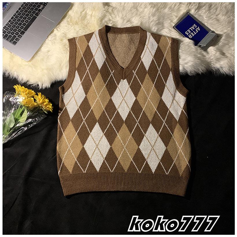 ベスト メンズ セーター ジレー チョッキ ニット カットソー Vネック 菱形 スクール カジュアル 上着 柄物 プルオーバー 男女通用 おしゃれトップス - 画像 (7)