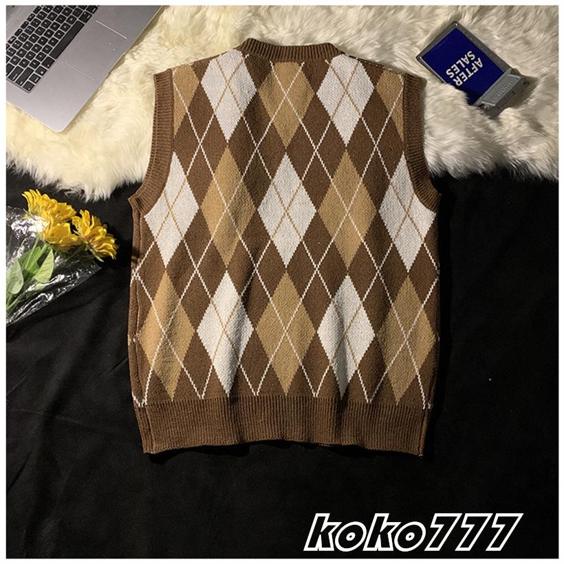ベスト メンズ セーター ジレー チョッキ ニット カットソー Vネック 菱形 スクール カジュアル 上着 柄物 プルオーバー 男女通用 おしゃれトップス - 画像 (8)