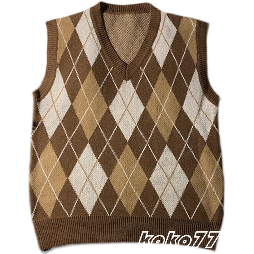 ベスト メンズ セーター ジレー チョッキ ニット カットソー Vネック 菱形 スクール カジュアル 上着 柄物 プルオーバー 男女通用 おしゃれトップス - 画像 (9)
