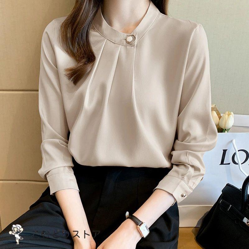 ブラウス レディース 入学式 スーツ ママ 30代 トップス 白 ベージュ ブルー 長袖 大きいサイズ きれいめ ビジネス オフェンス 40代 - 画像 (2)