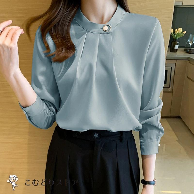 ブラウス レディース 入学式 スーツ ママ 30代 トップス 白 ベージュ ブルー 長袖 大きいサイズ きれいめ ビジネス オフェンス 40代 - 画像 (5)