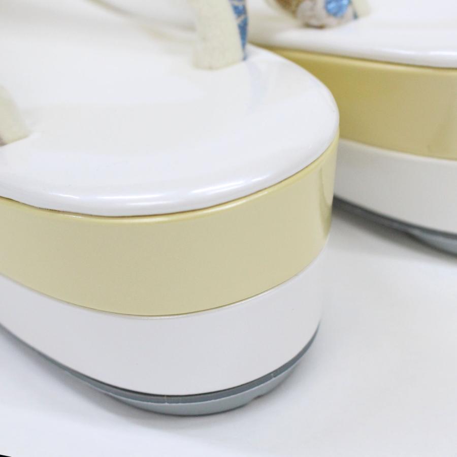 草履 単品 レディース 振袖 成人式 袴 卒業式 2段 白 オフホワイト 黄色 バイカラー 2色 フリーサイズ 日本製 エナメル 和装 着物 - 画像 (3)
