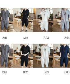 セットアップ メンズ 上下セット リネン クロップドパンツ Tシャツ ジャージ 半袖 夏 ルームウェア 部屋着 ゆったり スポーツウェア 夏服 薄手