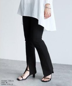 レカ reca フロントスリットストレッチパンツ(bel-by25001) （ブラック）