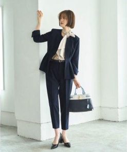 RUIRUE BOUTIQUE ルイルエブティック 【洗える】【3点セット】ノーカラーウエストタックペプラムパンツスーツ 消臭・抗菌 手洗い ウォッシ