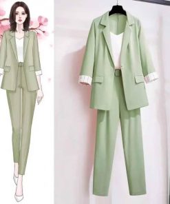 キャミソール付き セットアップ 七分袖 春夏 パンツスーツ スーツ 通勤 韓国風 3点セット ジャケット ズボン 上下セット 大き