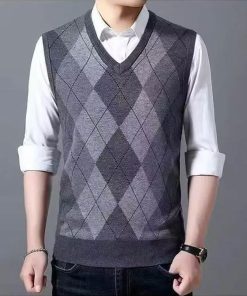プルオーバー ニット 大きいサイズ シンプル 洗える ウールライク ビジネス アーガイル柄 メンズ Vネック フォーマル 無地 ベスト