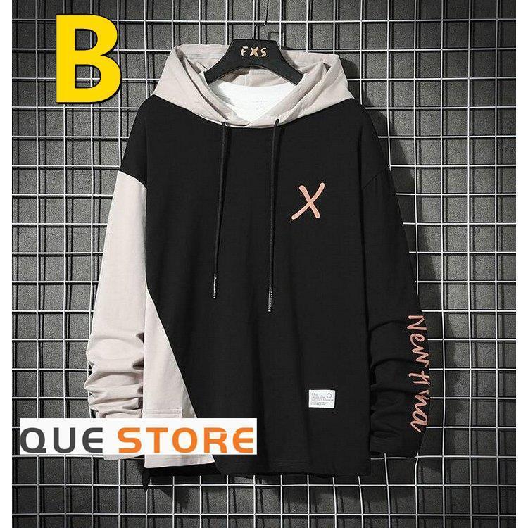 パーカー メンズスウェットパーカー 薄手 通気 春夏 長袖パーカー 夏 フード付き 配色 ゆったりプルオーバーパーカー - 画像 (2)