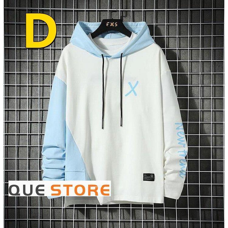 パーカー メンズスウェットパーカー 薄手 通気 春夏 長袖パーカー 夏 フード付き 配色 ゆったりプルオーバーパーカー - 画像 (4)