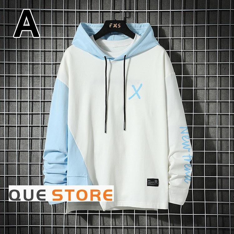 パーカー メンズスウェットパーカー 薄手 通気 春夏 長袖パーカー 夏 フード付き 配色 ゆったりプルオーバーパーカー - 画像 (6)