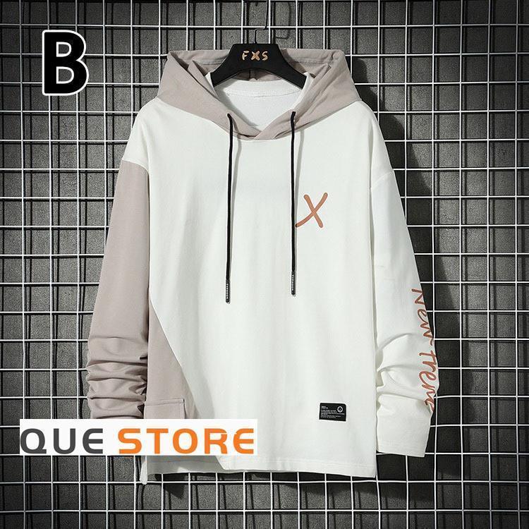 パーカー メンズスウェットパーカー 薄手 通気 春夏 長袖パーカー 夏 フード付き 配色 ゆったりプルオーバーパーカー - 画像 (7)