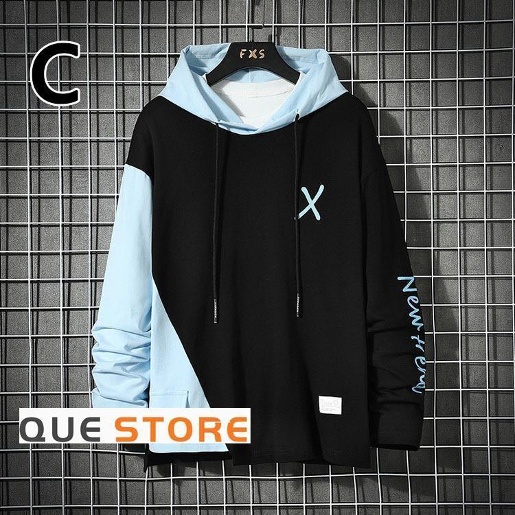 パーカー メンズスウェットパーカー 薄手 通気 春夏 長袖パーカー 夏 フード付き 配色 ゆったりプルオーバーパーカー - 画像 (8)