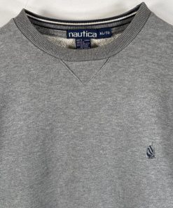 古着 90's/90年代 ノーティカ NAUTICA スウェット ワンポイントロゴ刺繍 Vガゼット 大きいサイズ クルーネック XL  グレー メンズ