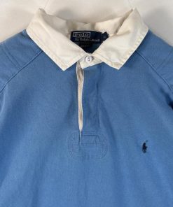 古着 90's/90年代 ポロバイラルフローレン Polo by Ralph Lauren 長袖 ラガーシャツ ワンポイントロゴ刺繍 エルボーパッチ L  水色 メンズ
