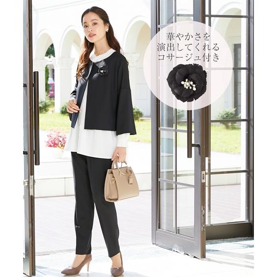 ニッセン フォーマル 3点セット レディース 入学式 卒業式 パール調ボタン ブラウス + テーパード パンツスーツ コサージュ付 LL/3L nissen - 画像 (6)