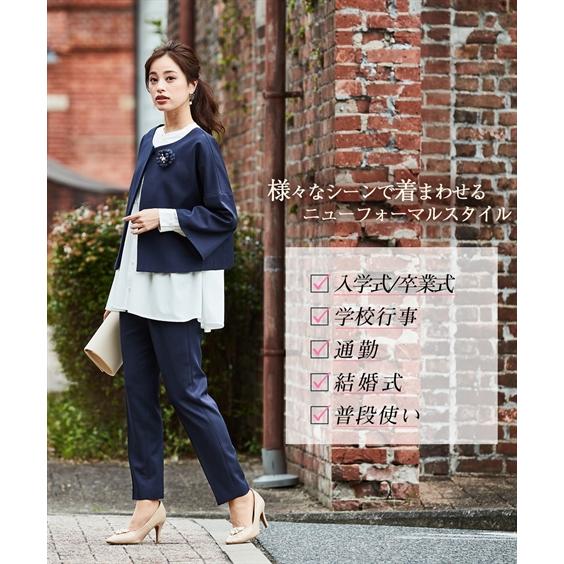 ニッセン フォーマル 3点セット レディース 入学式 卒業式 パール調ボタン ブラウス + テーパード パンツスーツ コサージュ付 LL/3L nissen - 画像 (7)