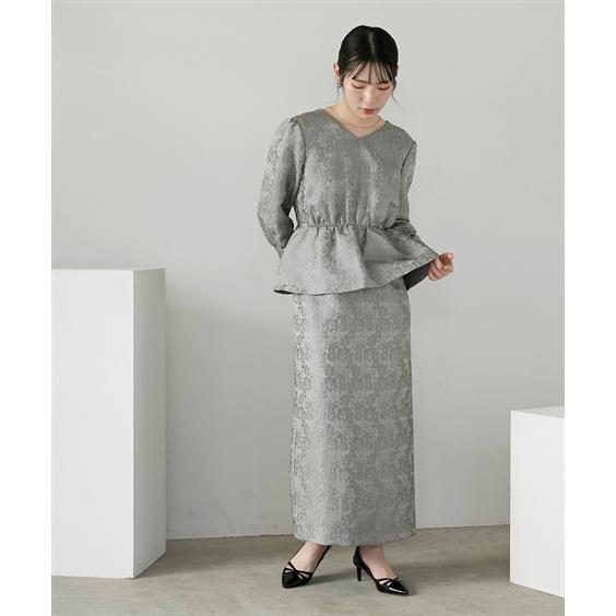 ニッセン オケージョン ドレス フォーマル レディース 入学式 卒業式 結婚式 パーティー Vネック ジャガード ペプラム ワンピース スカート nissen - 画像 (3)