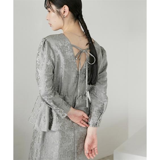 ニッセン オケージョン ドレス フォーマル レディース 入学式 卒業式 結婚式 パーティー Vネック ジャガード ペプラム ワンピース スカート nissen - 画像 (4)